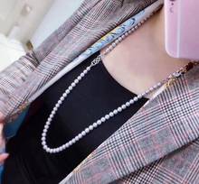 2 row 7-8mm south sea round white pearl necklace 18"19" CZ zircon Pendant 925 silver 2024 - buy cheap