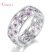 Pure 925 Sterling Silver Hollow Out Crystals Finger Rings For Women Girls New Retro Style Holiday/Birthday Party Jewellery Gifts 2024 - buy cheap