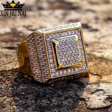Fashion Male Square Shaped Micro Zircon Rhinestone Exaggerated Antique Gold Ring Street Style Hiphop Jewelry Accessory For Men 2024 - compre barato