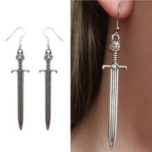 Mulher coruja gótica na espada brincos de gota antigo espada medieval renascentista arma balançar brincos moda jóias 2024 - compre barato