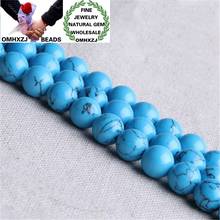 OMHXZJ-pulsera de 468101214mm ZB256, accesorios de joyería, componentes de piedra Natural, cuentas finas azules Turquesa 2024 - compra barato