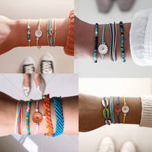 Conjunto de pulseiras ajustável de miçangas boho, feita à mão, corda trançada do havaí, pulseira de margarida, joias para presente para mulheres, adolescentes, meninas bff 2024 - compre barato
