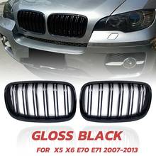 Grade de malha frontal para bmw, modelo x5, x6, e70, e71, 2007 a 2013, cor preta brilhante, slim 2024 - compre barato