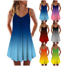 Womens Printed Dress for Summer 2021 Gradient Tie-Dye Print Sleeveless Dress V Neck A-Line Maxi Mini Summer Sundress robe femme 2024 - buy cheap