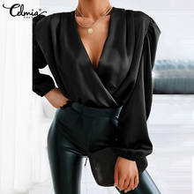 Women Fashion Satin Blouses 2022 Celmia Spring Long Sleeve Sexy V-Neck Elegant OL Tops Casual Solid Party Slik Blusas Femininas 2024 - buy cheap