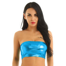 Top de tubo sin tirantes metálico brillante para mujer, Top corto de tubo para club nocturno, fiesta, Festival, Rave, escenario, actuación, traje de Pole Dance, Tops sexys 2024 - compra barato