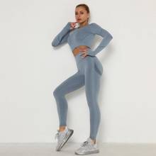 Seamless Yoga Suit High Waisted Fitness Pants Women Tight Long Sleeve High Impact Sports Suit Gym Workout Running Set 2024 - buy cheap