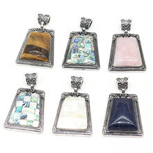 Natural Stone Pendant Charms Trapezoid Rose Quartzs Abalone Shell Pendant for Making Women DIY Jewelry Necklace Gift 50x80mm 2024 - buy cheap