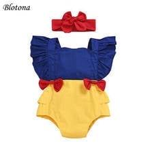 Blotona Cute Baby Romper Set Shoulder Length Sleeveless Ruffle Trim Slim Fit Bow Decoration Headband Jumpsuits Suit 0-24Months 2024 - buy cheap