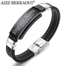 AZIZ BEKKAOUI Engrave Name Black Silicone Leather Bracelet Magnetic Stainless Steel Bracelets for Men Vintage Male Jewelry Gift 2024 - buy cheap