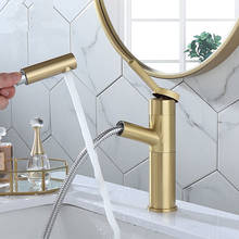 Pull Out Bathroom Faucet Bathroom Basin Faucet with Shower Head Water Mixer Sink Tap Single Handle Deck Mounted Brushed Gold Tap 2024 - buy cheap