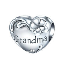 100% 925 Sterling Silver Family Member Grandma Bead Heart Charm Fit European Bracelet for Women Birthday Jewelry Gift Free Ship 2024 - buy cheap