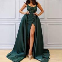 Long Prom Dress High Split Lace Beading Dubai Arabic Caftan Sleeveless Detachaable Train Formal Party Gowns robe soiree longue 2024 - buy cheap