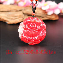 Natural Red White Chinese Jade Rose Pendant Necklace Charm Jadeite Jewellery Fashion Accessories Carved Amulet Gifts for Women 2024 - buy cheap