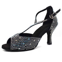 Evkoodance 7cm Heel Dance Shoes Tango Soft Bottom Women's Latin Dance Shoes Black Rhinestone Salsa Ballroom Shoes for Women 2024 - buy cheap