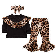 Conjuntos de ropa de leopardo para bebé y niña, ropa de manga larga con volantes, bonita camiseta + Pantalones + diadema, 3 uds. 2024 - compra barato