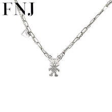 FNJ Rabbit Pendant Necklaces 925 Silver 48cm Link Chain Fine Original S925 Silver Heart Women Necklace for Jewelry Making 2024 - buy cheap