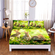 Rabbit Digital Printed 3pc Polyester  Fitted Sheet Mattress Cover Four Corners with Elastic Band Bed Sheet Pillowcases 2024 - buy cheap