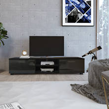 Soporte negro para TV de 70 pulgadas, consola multimedia, centro de entretenimiento, mesa, 2 armarios de almacenamiento con estantes abiertos 2024 - compra barato