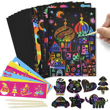 Arte em cores do arco-íris mágica conjunto de cartão de papel com grafite estêncil prancha de desenho vara diy pintura de arte brinquedos educativos presentes 2024 - compre barato