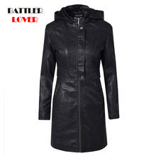 Fashion Leather Coats for Women's Spring Autumn Long Section Slim Motor Biker Jacket Removeable Hooded Clothing Female Windcoat 2024 - compre barato