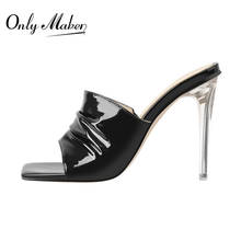 Onlymaker Women's Square Toe Black Patent leather Mules Metal Thin High Heels Slip On Fashion Party Big Size Sandals 2024 - buy cheap