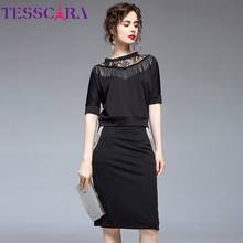 TESSCARA Women Summer Elegant Tassel Dress Suit Set High Quality Office Party Robe Femme Vintage Lace Designer Pencil Vestidos 2024 - buy cheap