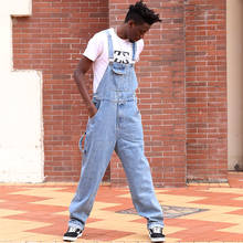 Hot Men's Denim Bibs Japanese Retro Men's Denim Bib Pants Loose One Piece Trousers Retro Overalls 2024 - buy cheap