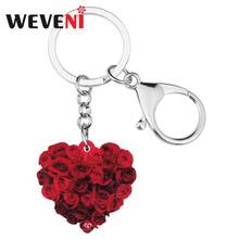 WEVENI Acrylic Valentine's Day Haert Rose Key Chains Rings Bag Car Purse Keychains For Women Girls Teen Festival Decoration Gift 2024 - buy cheap
