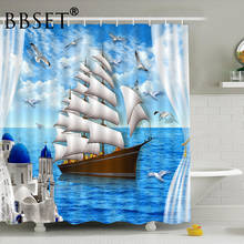 Navigation Shower Curtain Sailboat Sailing on Blue Sea Pattern Waterproof Multi-size Douchegordijn Bathroom Decor Witn 12 Hooks 2024 - buy cheap