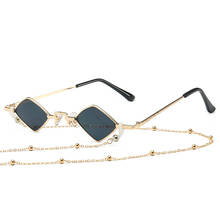 Gafas de sol con montura de Metal para hombre y mujer, lentes de sol de lujo con forma de diamante y cadena, UV400 2024 - compra barato