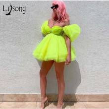 Bright Green Fashion Tutu Short Cocktail Dresses 2019  Off The Shoulder Mini Homecoming Dresses Puffy Party Dress 2024 - buy cheap