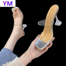 Lucency Summer New Designer Crystal Women sandals Mules Shoes Fashion PVC Open Toe Slides Ladies Brand Thin Heel Mules Female 2024 - buy cheap