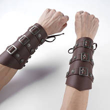1 Pair Unisex Adult Cosplay Wristband Vintage Medieval Warrior Wrist Bands Fashion Metal Rivets Leather Battle Arm Guard Bracers 2024 - buy cheap