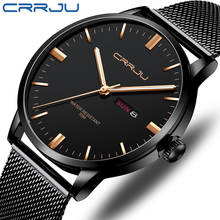 Crrju relógio de quartzo masculino, relógio fashion de marca luxuosa casual fino de malha de aço à prova d'água esportivo para homens