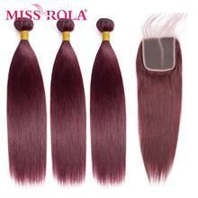 Мисс Рола волосы перуанский прямые человеческие волосы Инструменты для завивки волос 3 пряди с 4*4 застежка 27 # Мёд Blondon Волосы Remy пряди с закрытием 2024 - купить недорого