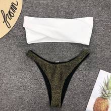 Sexy Micro Bikini 2020 Women Off Shoulder Sequin Thong Swimsuit Strapless Bandeau Bathing Suit Push Up Padded Swimwear Biquini 2024 - buy cheap