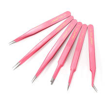 1Pcs Pink Stainless Steel Antistatic ESD Straight Elbow Tweezers For DIY Nail Arts Making Jewelry Repair Tools High Precision 2024 - buy cheap