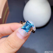 Kjjeaxcmy jóias finas 925 prata esterlina incrustada natural azul topázio feminino adorável simples quadrado ajustável anel de jóia suppor 2024 - compre barato