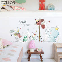 Zircônio adorável coelho adesivo de parede para quarto de crianças, mobília dos desenhos animados mural de fundo decalques papel de parede removível 2024 - compre barato
