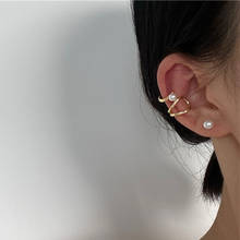 Egirl-pendientes de aro dorados para mujer, aretes de perlas con Piercing para el hueso de la oreja, joyería coreana, 3 unids/set por juego 2024 - compra barato