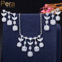 Pera Trendy Brand CZ Wedding Party Jewelry Big Leaf Square Drop Necklaces and Earrings Sets for Bridal Dress Accessories J301 2024 - buy cheap