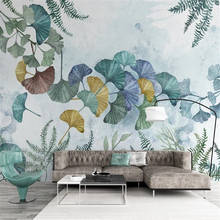 Milofi non-woven wallpaper mural small fresh modern minimalist plant ginkgo leaf hand-painted Nordic TV background wall 2024 - buy cheap