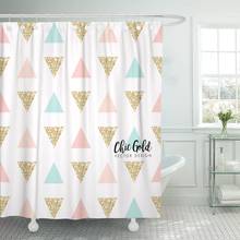Conjunto de cortina de ducha con estampado moderno para Navidad, Set de cortina de ducha con diseño geométrico de color rosa, elegante, dorado y azul Pastel, tela de poliéster impermeable de 60x72 pulgadas 2024 - compra barato