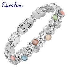 Escalus-pulsera de joyería magnética para mujer, brazalete con piedras de ojo de gato de colores, Color plateado, Pulseras de salud 2024 - compra barato