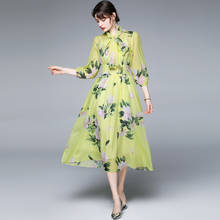 Jsxdhk vestido floral boêmio de chiffon, novo vestido feminino de verão com estampa floral e laço elegante para mulheres 2021 2024 - compre barato