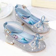 Disney-zapatos de tacón alto antideslizantes para niña pequeña, zapatillas de Elsa de Frozen, de cristal de fondo suave, novedad de primavera 2024 - compra barato