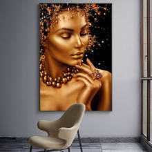 Gold Africian Woman Portrait Paintings on Canvas Art Cuadros Posters and Prints Modern Nude Wall Art Pictures for Living Room 2024 - купить недорого