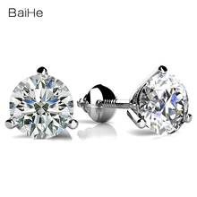 BAIHE Sterling Silver 925 Plated Yellow/Rose/ White Gold Moissanite Wedding Fine Jewelry Making 3 Prong Stud Earrings Women Men 2024 - buy cheap