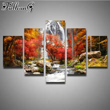 FULLCANG Red Tree Scenic Waterfall 5 piece diy diamond painting large full square round mosaic embroidery multi-picture FC3265 2024 - buy cheap